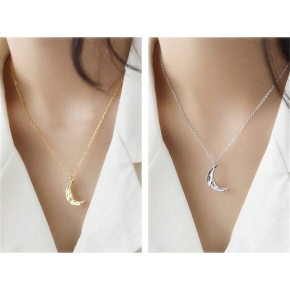 Sterling Silver Moon Phase Necklace, Delicate Crescent Pendant, Adjustable Chain - Picture 3 of 7